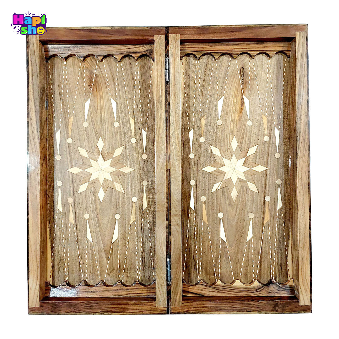  خرید تخته نرد چوب گردو سنندج با معرق کاری ستاره طرح شمس 50 سانتی کد 384–تخته نرد 