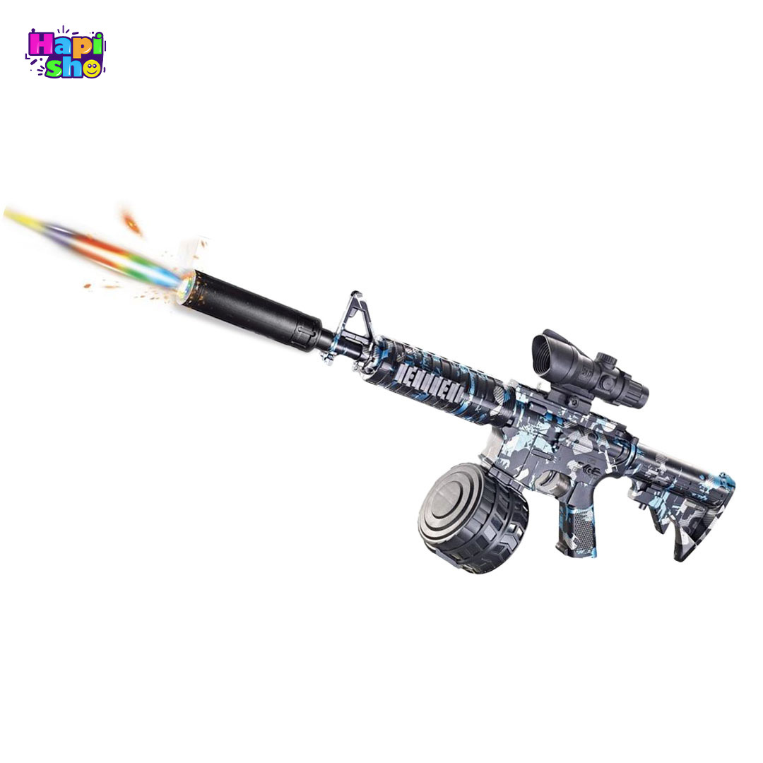  خرید تفنگ تیر ژله ای شارژی بزرگ رگبار با سر چراغ دار مدل MASHINE RIFLE M16–اسباب بازی 