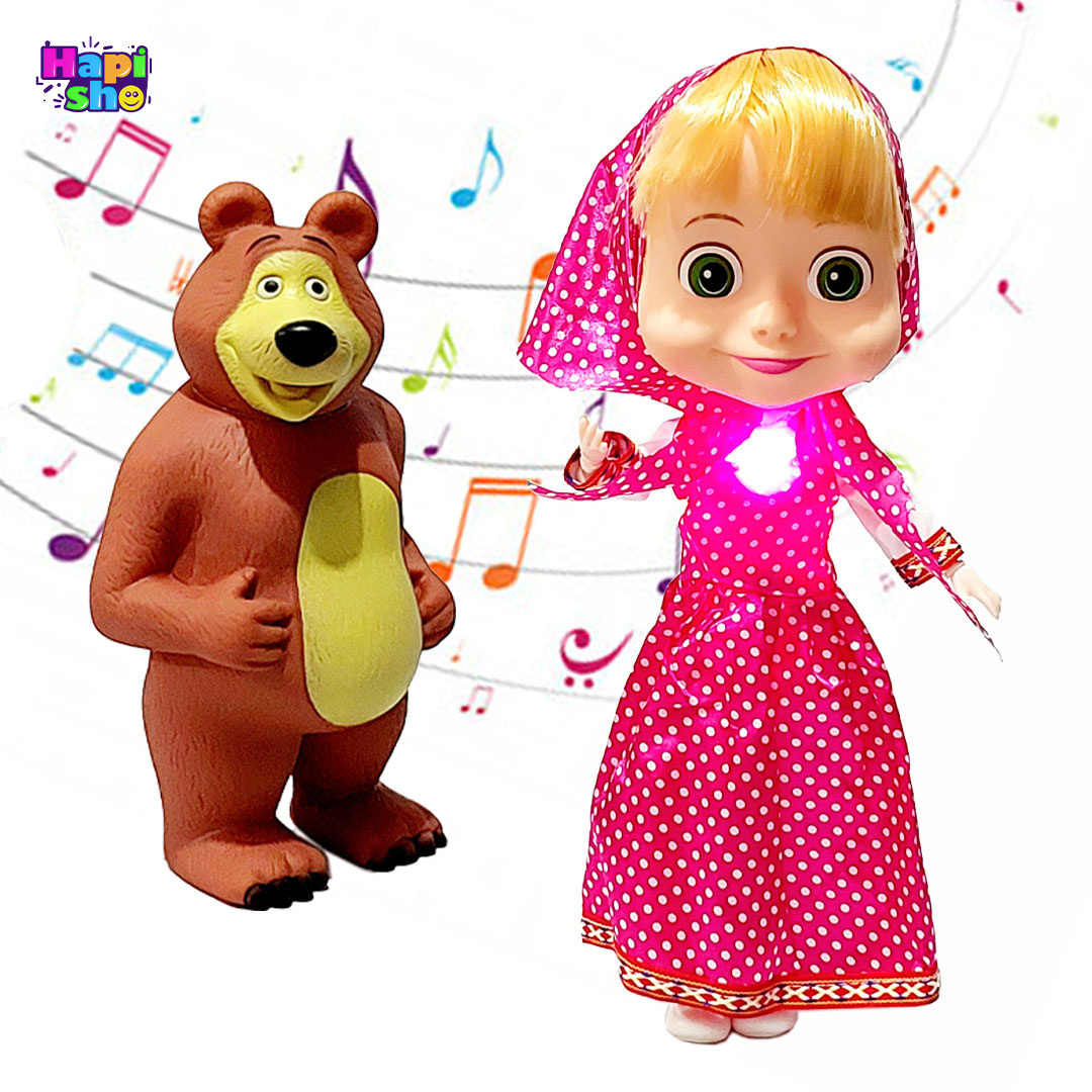  عروسک ماشا و میشا بزرگ موزیکال مفصلی با ارتفاع 33 سانتی SaSa and BeBY–عروسک دخترانه 