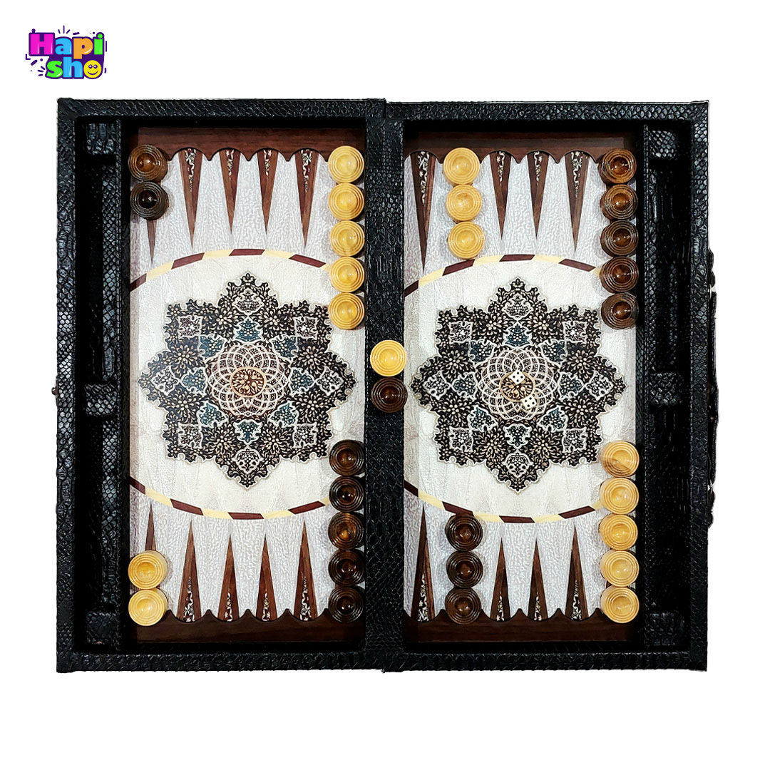 فروش تخته نرد چرمی سامسونتی با جای مهره طرح خاتم