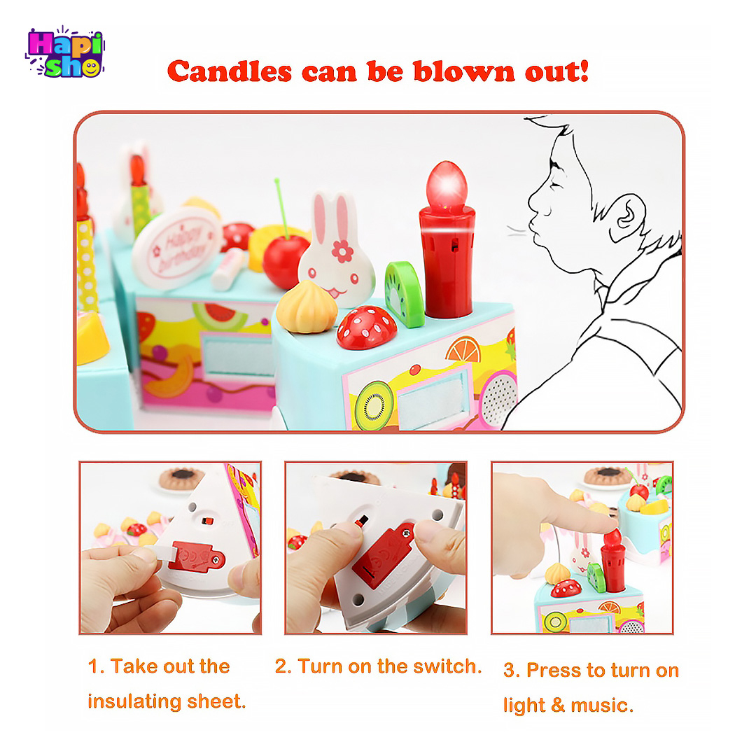 نحوه استفاده از اسباب بازی کیک تولد موزیکال چراغ دار 75 تکه مدل DIY Cake