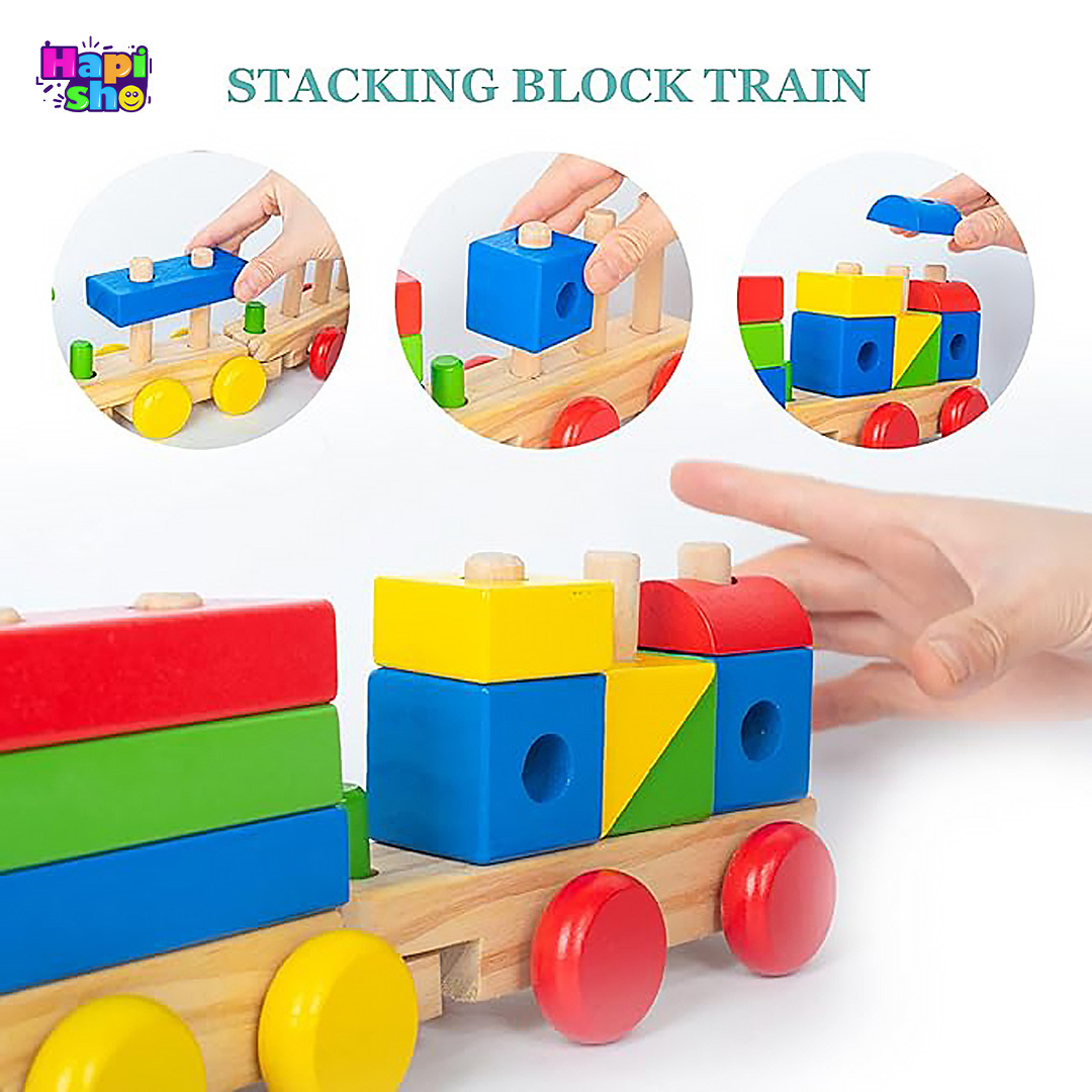  جایگذاری اشکال در اسباب بازی قطار چوبی مونته سوری بزرگ مدل Three Section Shaped Train–اسباب بازی 