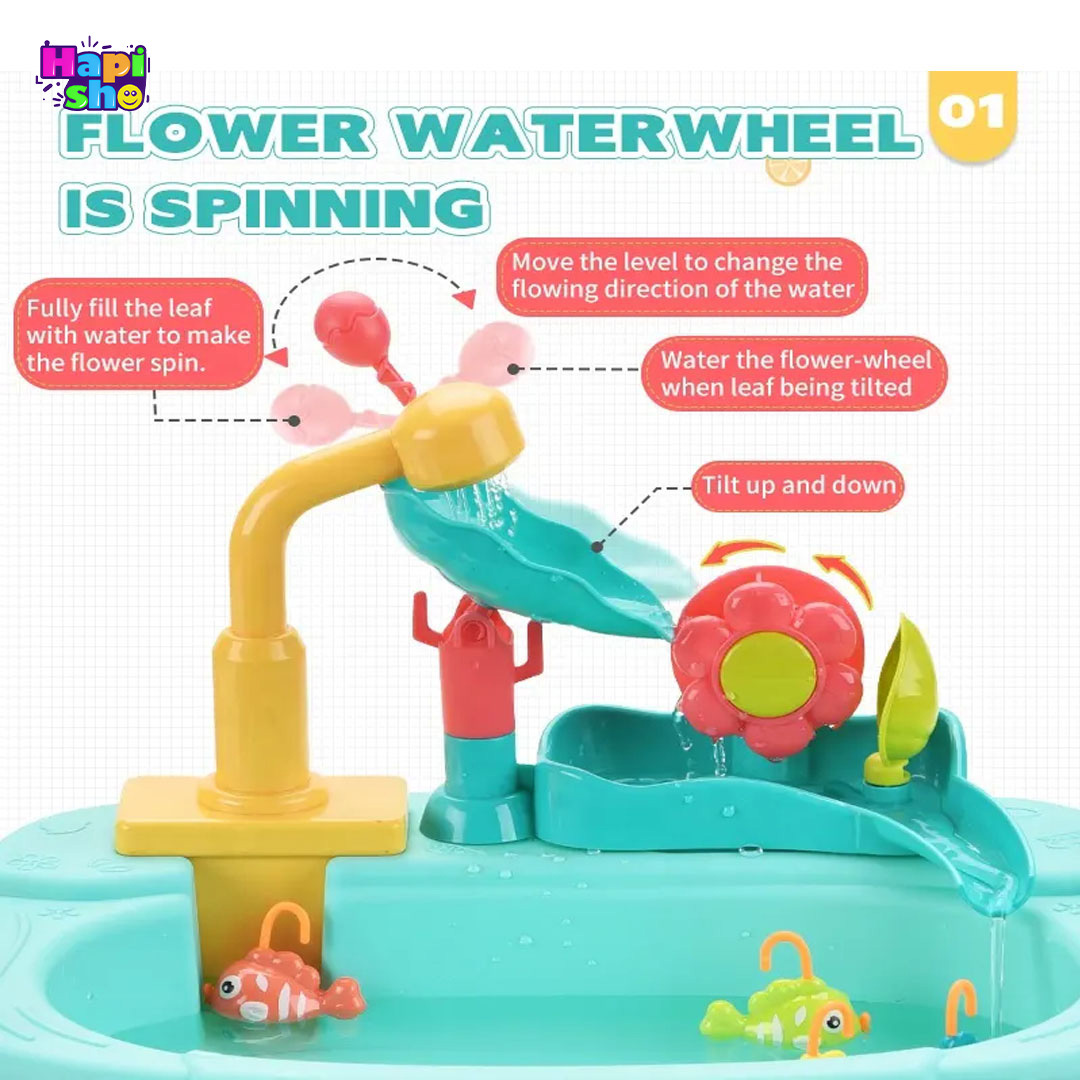  بهترین اسباب بازی سینک ظرفشویی پمپ دار دو کاره با ماهیگیری FLOWER WATER WHEEL_اسباب بازی 