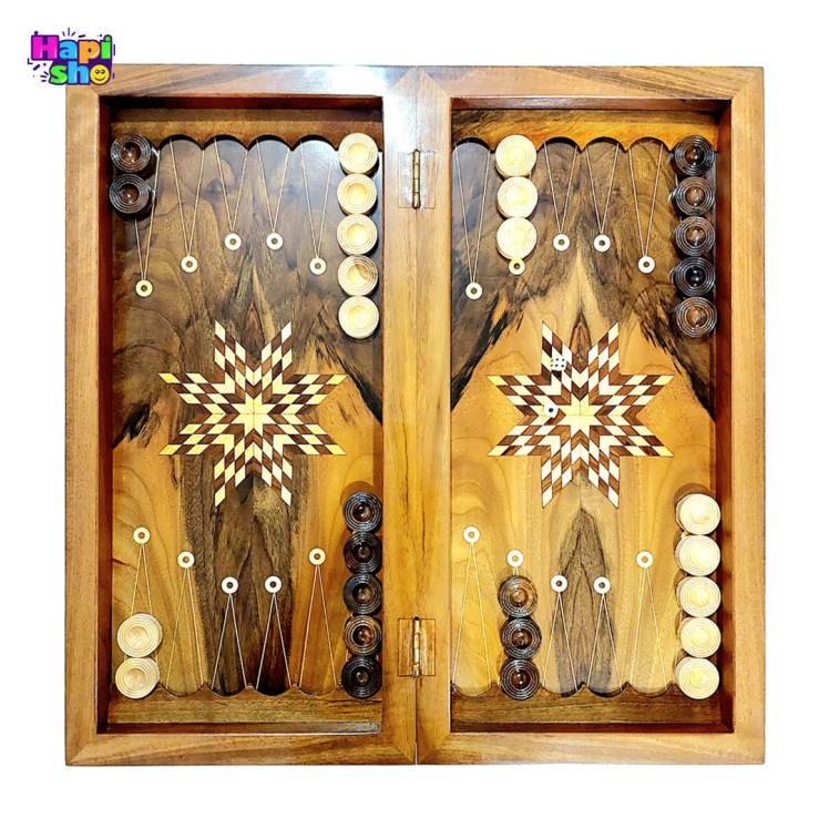 تخته نرد چوب گردو با معرق کاری ستاره مدل دو بازی 50 سانتی_تخته نرد