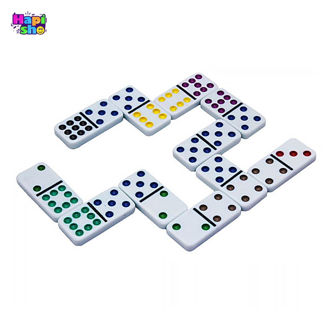 فروش دومینو سنگی جعبه فلزی با نقطههای رنگی مدل DOUBLE SIX COLOR DOT