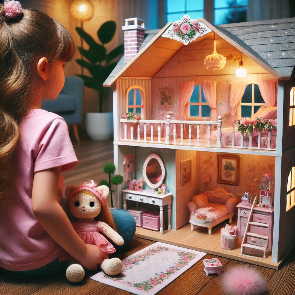 خانه عروسکی دخترانه با نورپردازی LED و لوازم جانبی