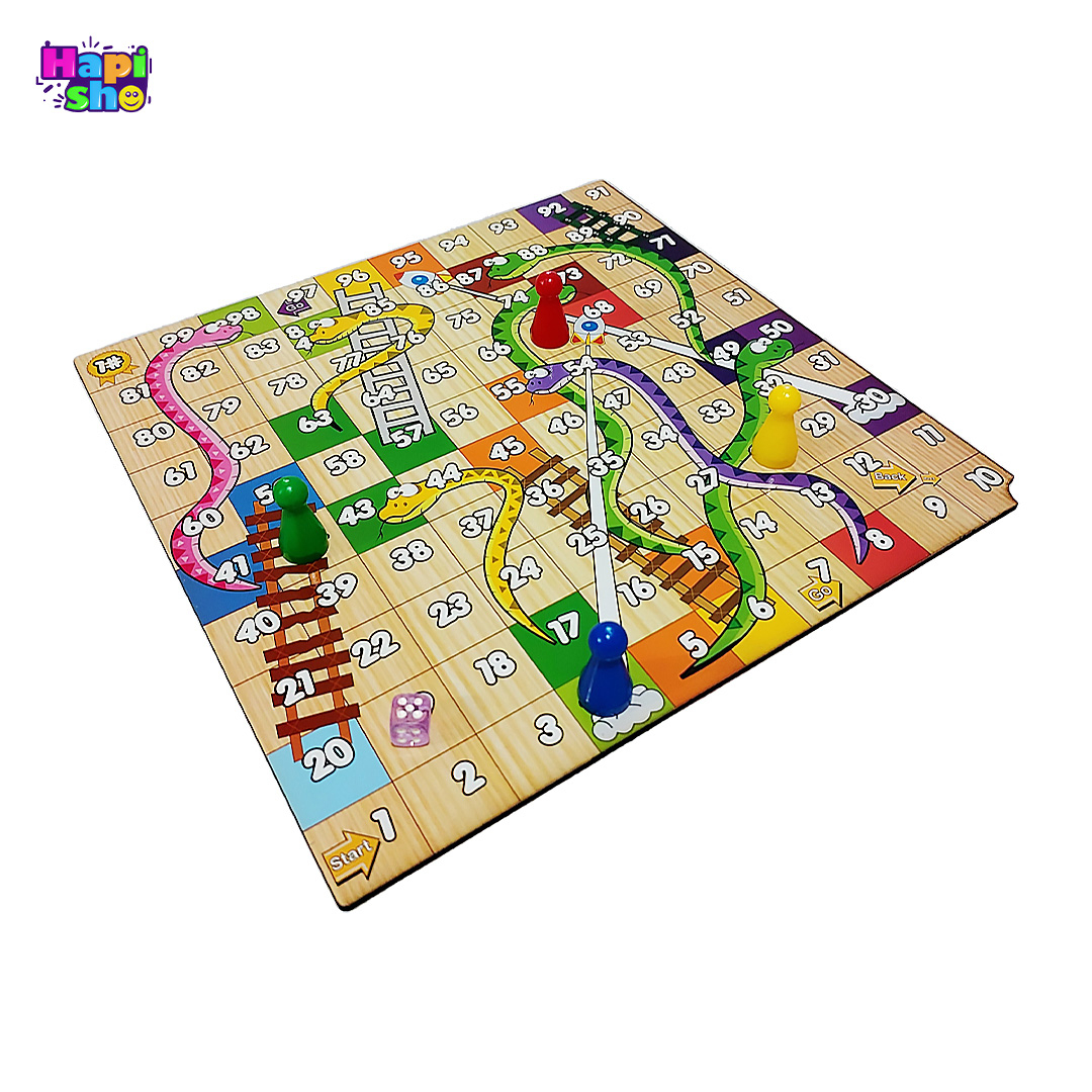 صفحه چوبی بازی مار پله بازی فکری چوبی 10 کاره مسافرتی با کیف چرمی دستدوز مدل Family Game