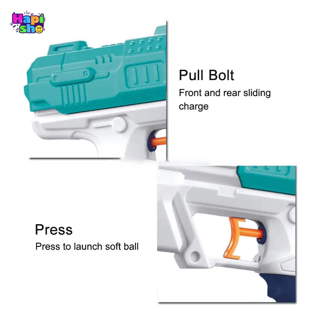  تفنگ اسباب بازی با تیر فومی و آبپاش 2 کاره با بولینگ جعبه دار_اسباب بازی در ایران 