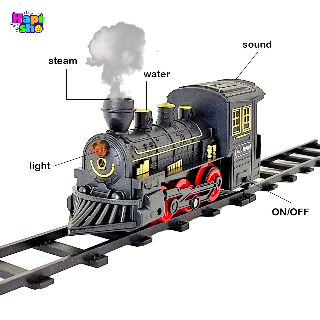  مشخصات و جزییات قطار اسباب بازی دودزا 5 کوپه بزرگ با ماشین و چراغ مدل CLASSIC TRAIN–اسباب بازی 