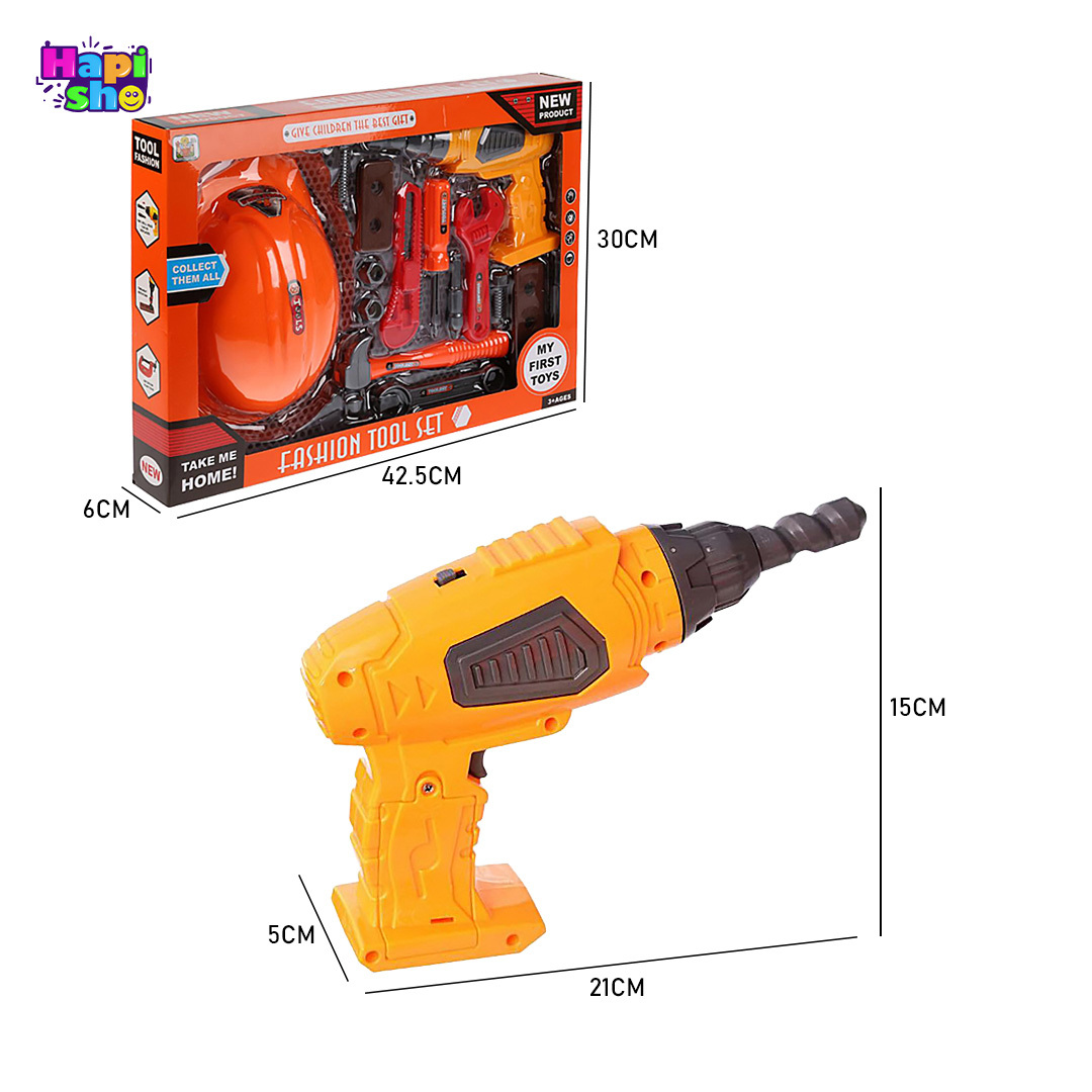  ابعاد و اندازه اسباب‌بازی ابزار مهندسی با دریل چرخشی باتری‌خور مدل FASHION TOOL SET–اسباب بازی 