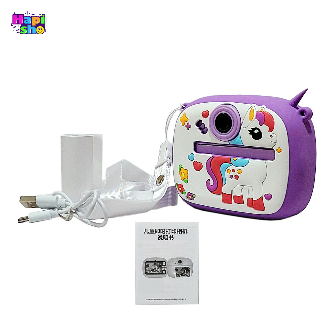  اقلام همراه دوربین عکاسی بچه گانه با چاپ فوری طرح یونیکورن DIGITAL MINI CAMERA 