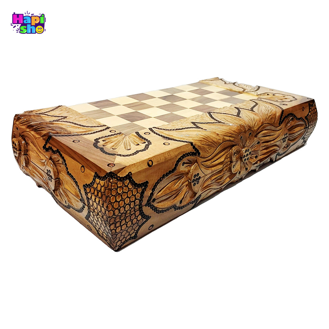 قیمت تخته نرد منبت کاری چوب گردو سنندج با معرق ستاره و شطرنج ۵۰ سانت کد ۴۶۴