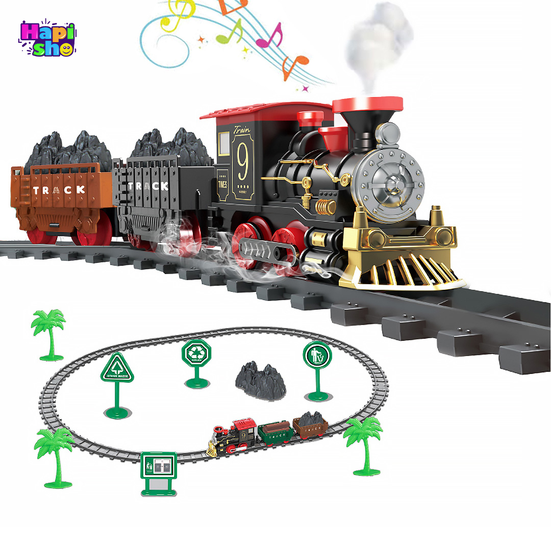 قطار اسباب بازی دودزا موزیکال با درخت و علائم مدل CLASSIC SPRAY TRAIN