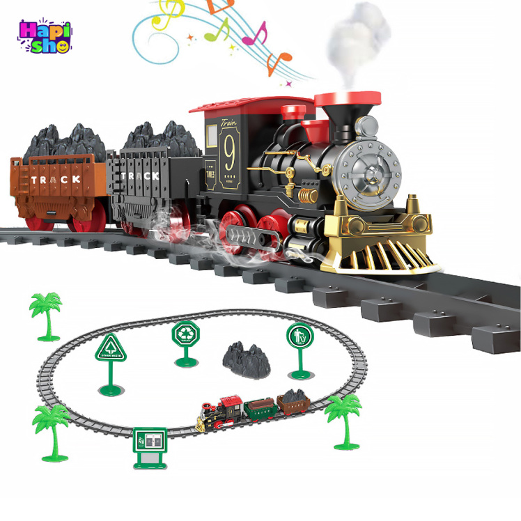 قطار اسباب بازی دودزا موزیکال با درخت و علائم مدل CLASSIC SPRAY TRAIN