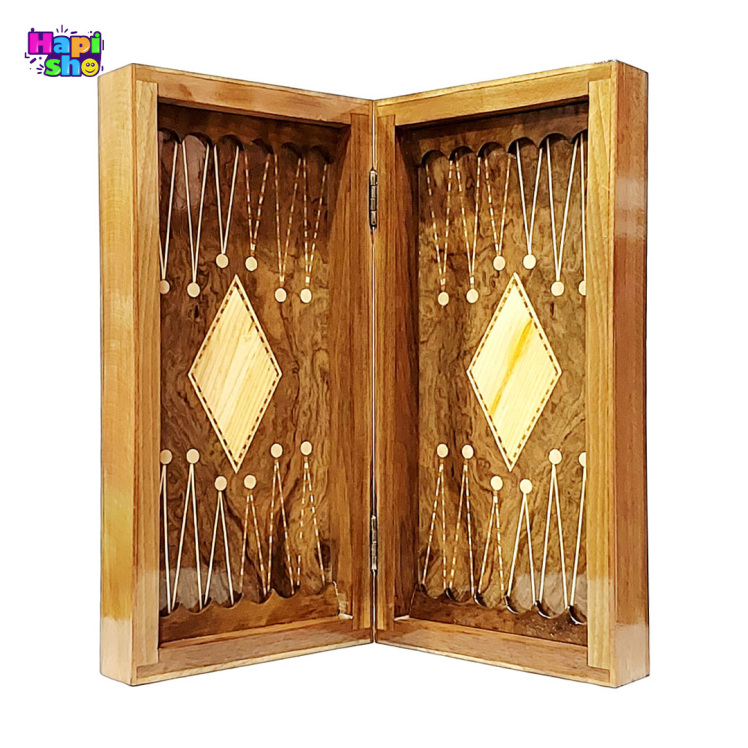 تخته نرد مسافرتی چوب گردو سنندج با معرق کاری و شطرنج 40سانتی کد 401–تخته نرد