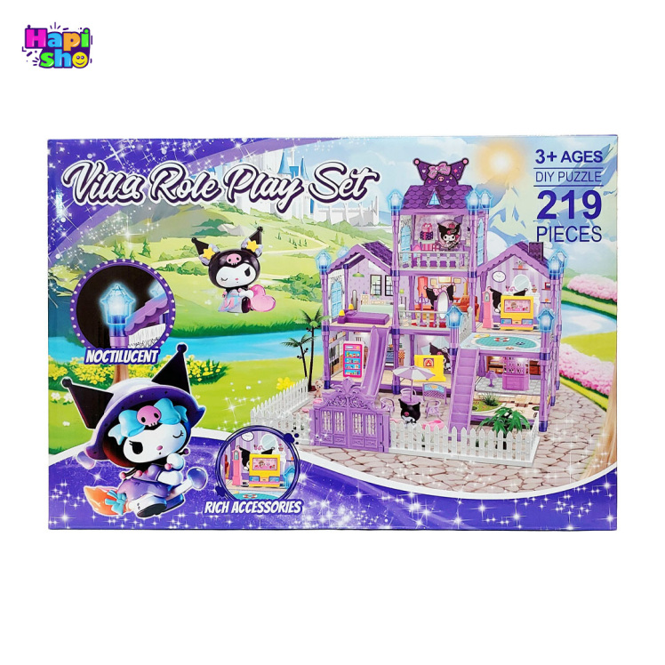 اسباب بازی خانه عروسکی کرومی ۳ طبقه چراغ‌دار مدل Villa Rol Play Set
