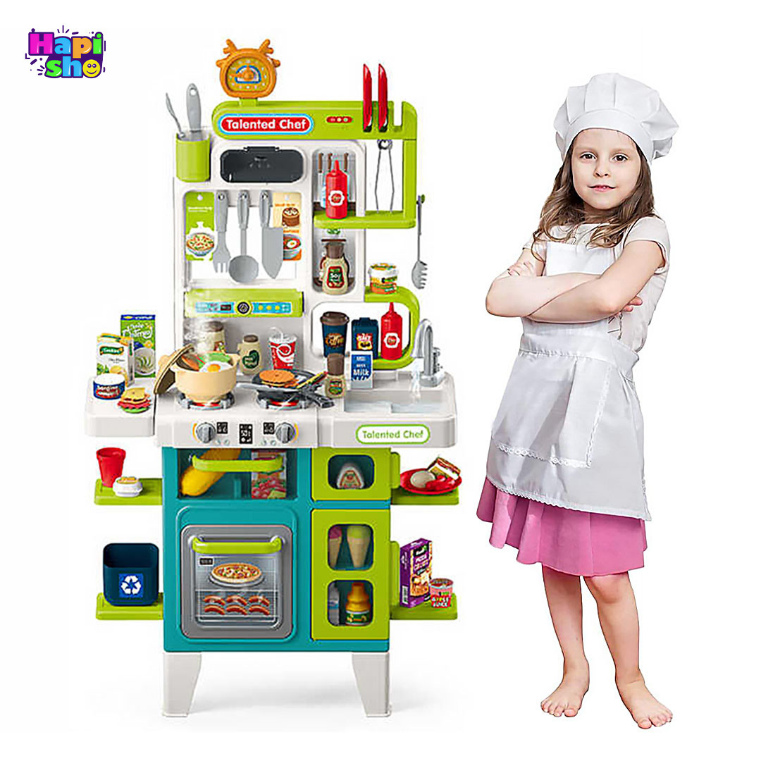 آشپزخانه اسباب بازی بزرگ با سینک پمپ دار و اجاق بخار کن مدل HOME CHEF–اسباب بازی 