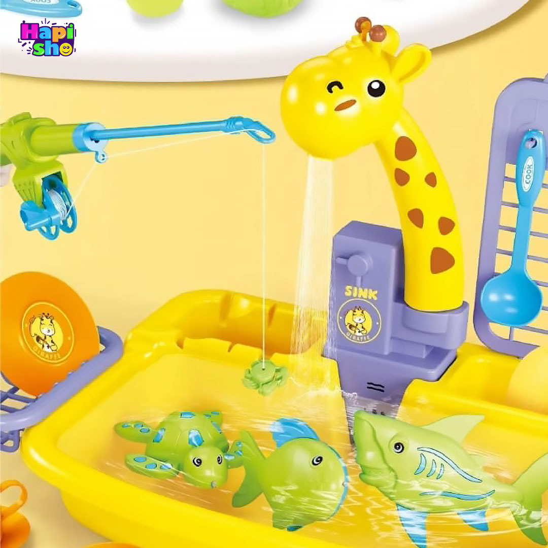 جزییات و مشخصات سینک ظرفشویی اسباب بازی برقی ۲ کاره مدل زرافه Giraffe Fishing Game