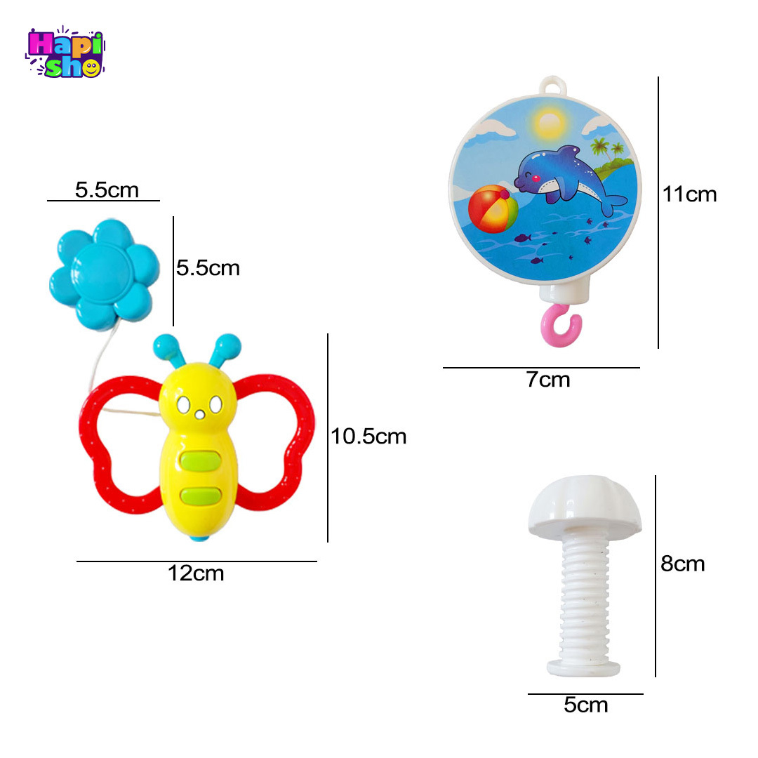  فروش آویز تخت نوزاد موزیکال متحرک با عروسکهای پروانه رنگی_اسباب بازی 