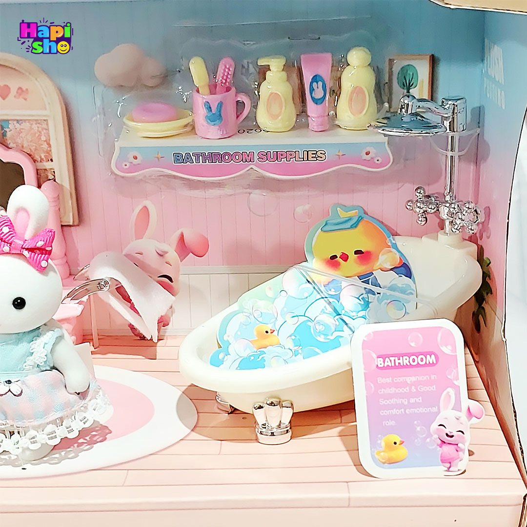  جزییات وان و وسایل اسباب بازی خانه عروسکی خرگوش مدل حمام با وسایل FUN RABBIT PLAY HOUSE 