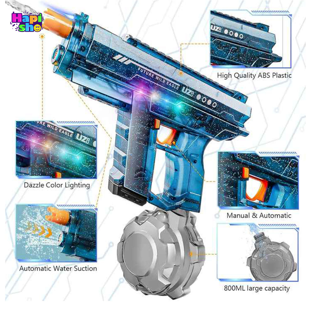  قیمت تفنگ آب پاش برقی حرفه ای با مکش و پرتاب رگباری مدل UZI WATER GUN–اسباب بازی 