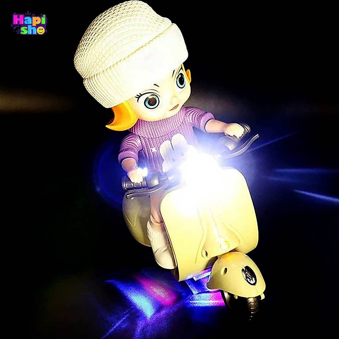 خرید آنلاین اسباببازی موزیکال متحرک دختر موتورسوار با چراغ Motor Tide Flow Car