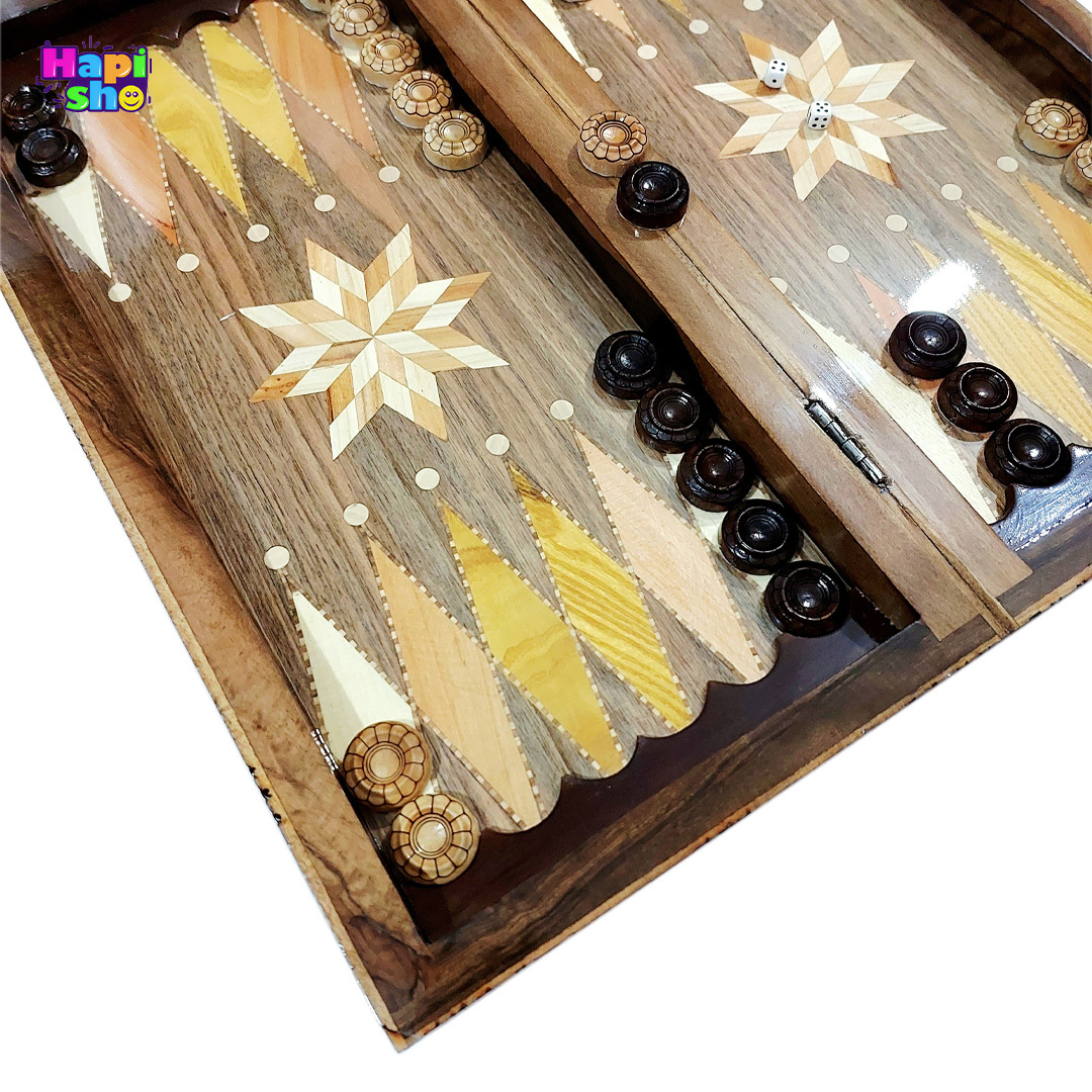 بهترین تخته نرد گردو سنندج با معرق کاری و منبت دور مدل 50 سانتی کد 461–تخته نرد