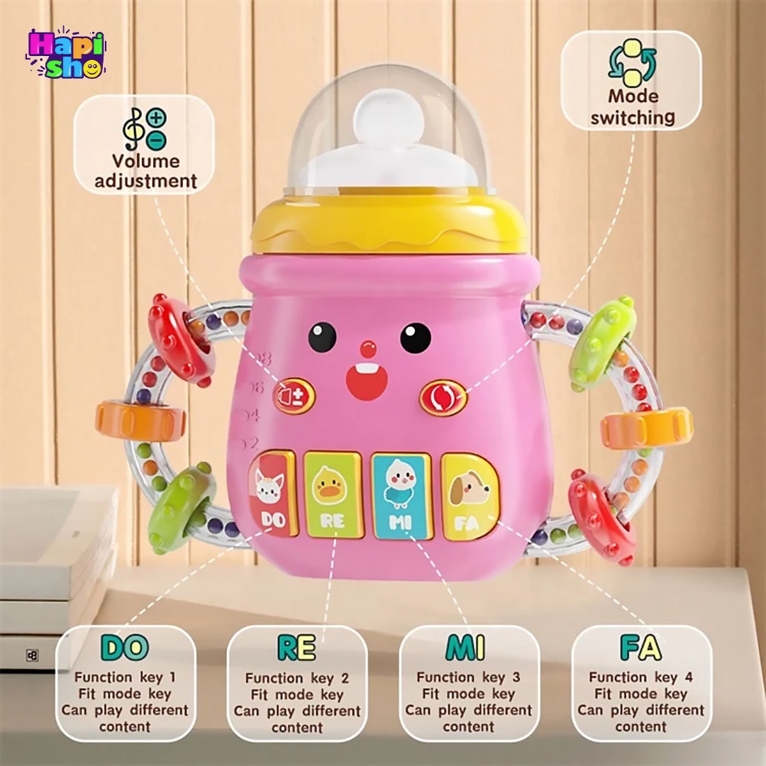  قیمت جغجغه و دندانگیر موزیکال مدل شیشه شیر با طرح جوجه BABY BOTTLE 