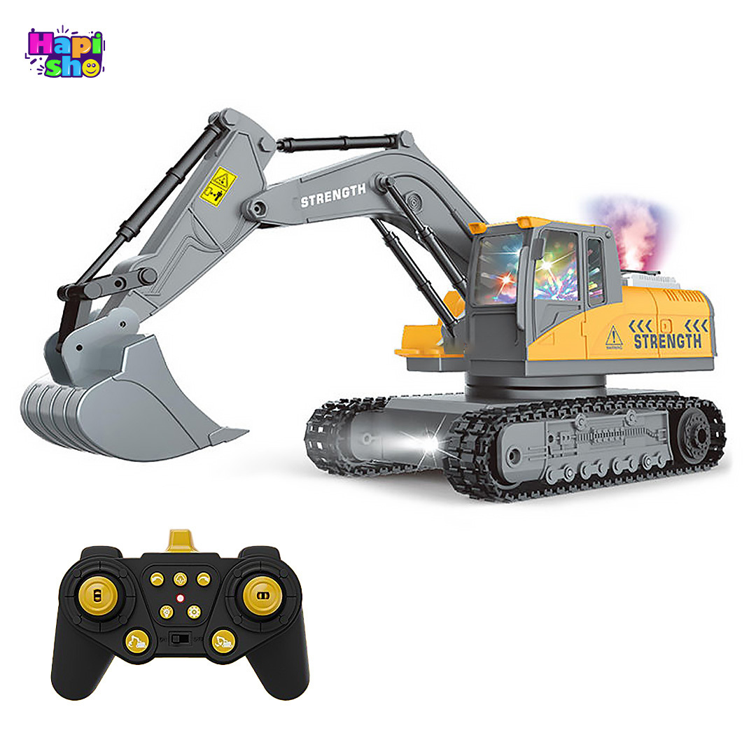 اسباببازی بیل مکانیکی کنترلی شارژی دودزا با چراغ و صدا واقعی EXCAVATOR