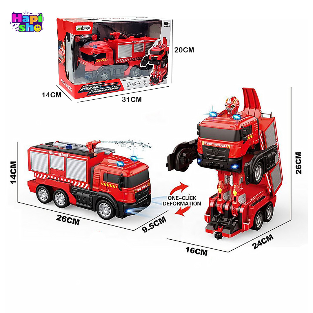  ابعاد و انداره ماشین کنترلی تبدیل شونده به ربات آتشنشانی با قابلیت پرتاب آب FIRE TRUCK–اسباب بازی 