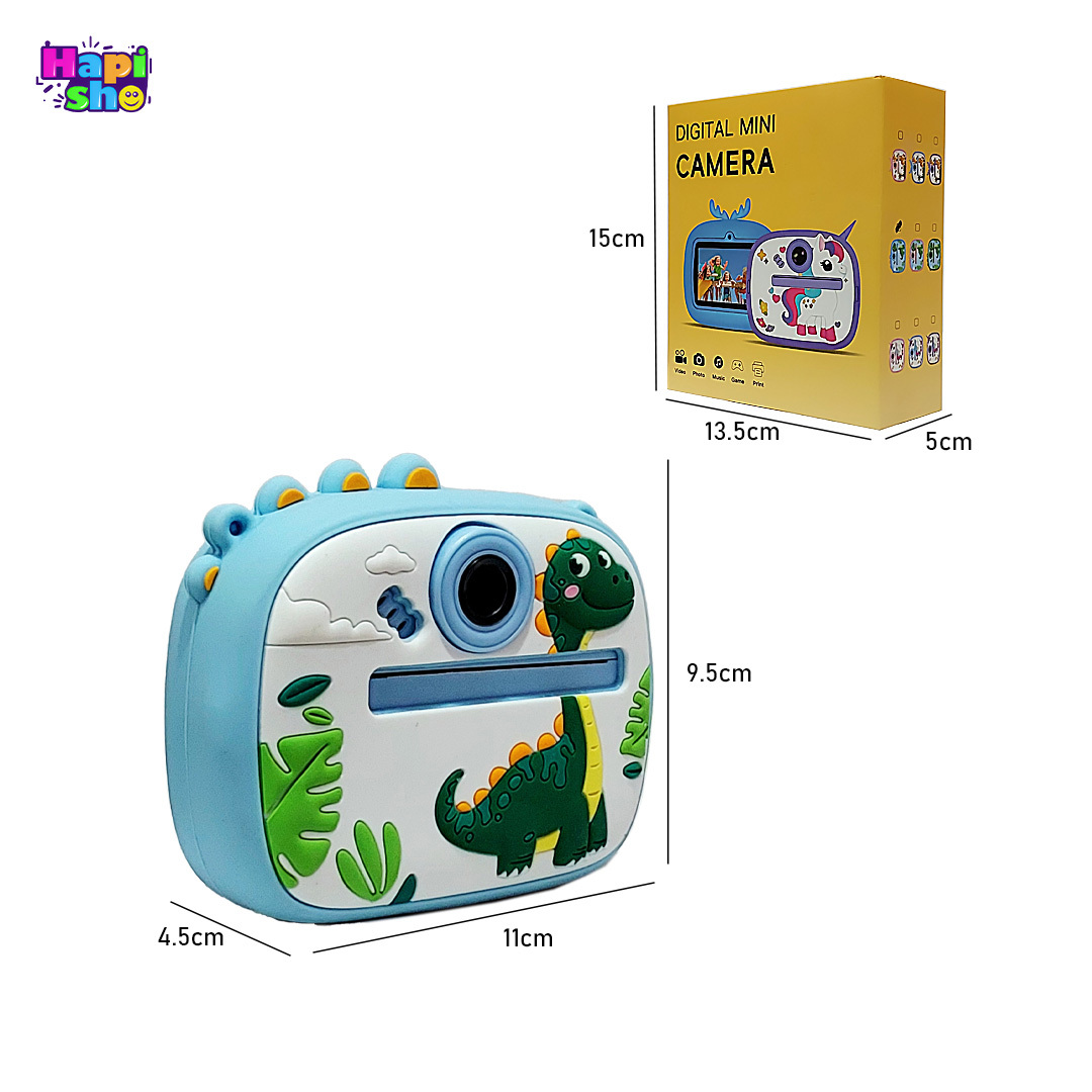  ابعاد و اندازه دوربین عکاسی بچه گانه با چاپ فوری طرح دایناسور DIGITAL MINI CAMERA 