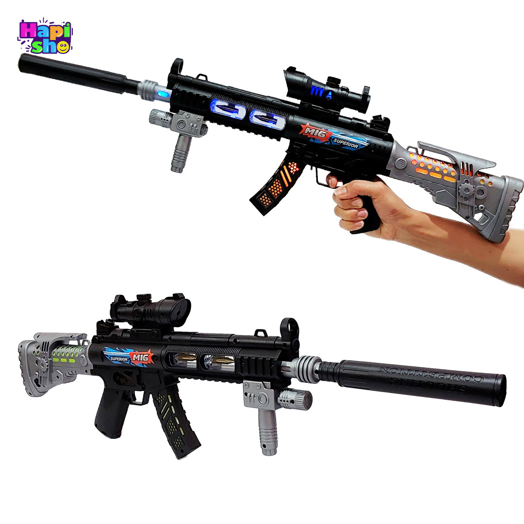 قیمت تفنگ موزیکال چراغدار بزرگ با ویبره و لوله متحرک MP5K SUPERIOR GUN