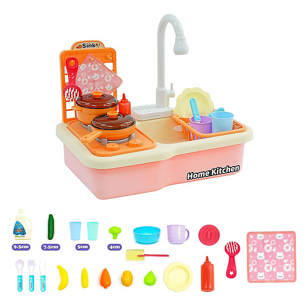  اقلام همراه اسباب بازی سینک ظرفشویی با گاز بخارکن و پمپ آب مدل Puzzle Kitchen–اسباب بازی 