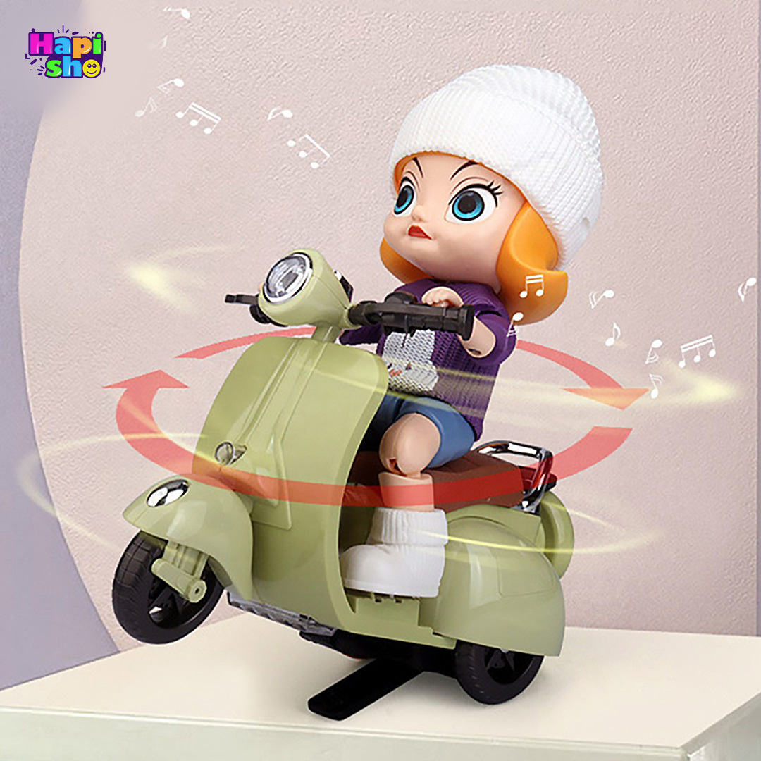 خرید اسباببازی موزیکال متحرک دختر موتورسوار با چراغ Motor Tide Flow Car