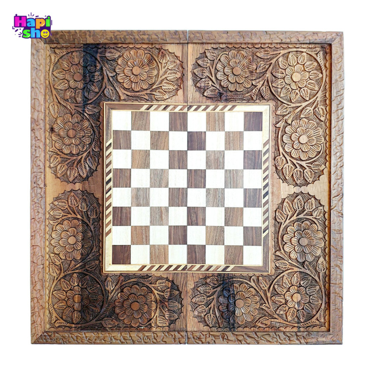 تخته نرد منبت کاری شده ریشه گردو 55 سانتی با صفحه شطرنج کد 330_تخته نرد