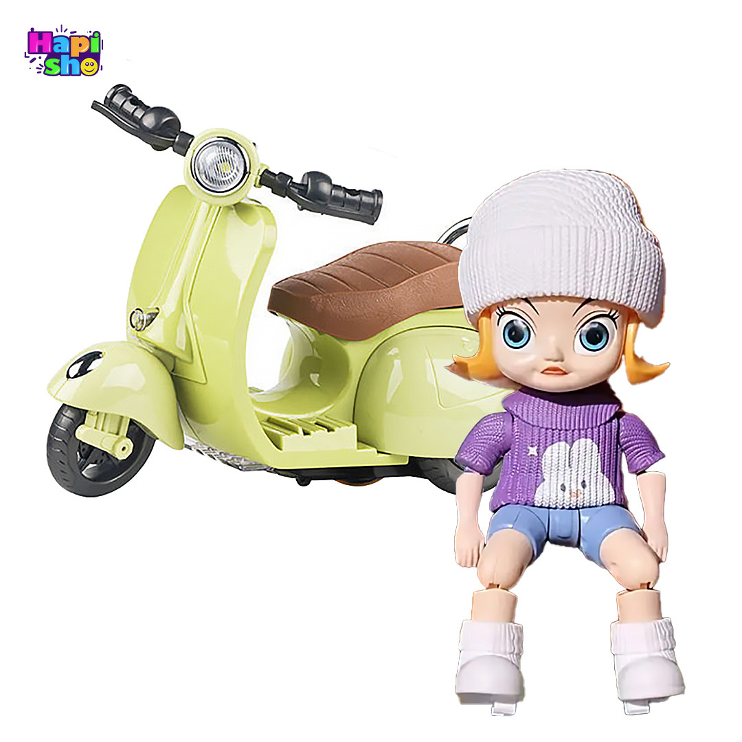 بهترین اسباببازی موزیکال متحرک دختر موتورسوار با چراغ Motor Tide Flow Car