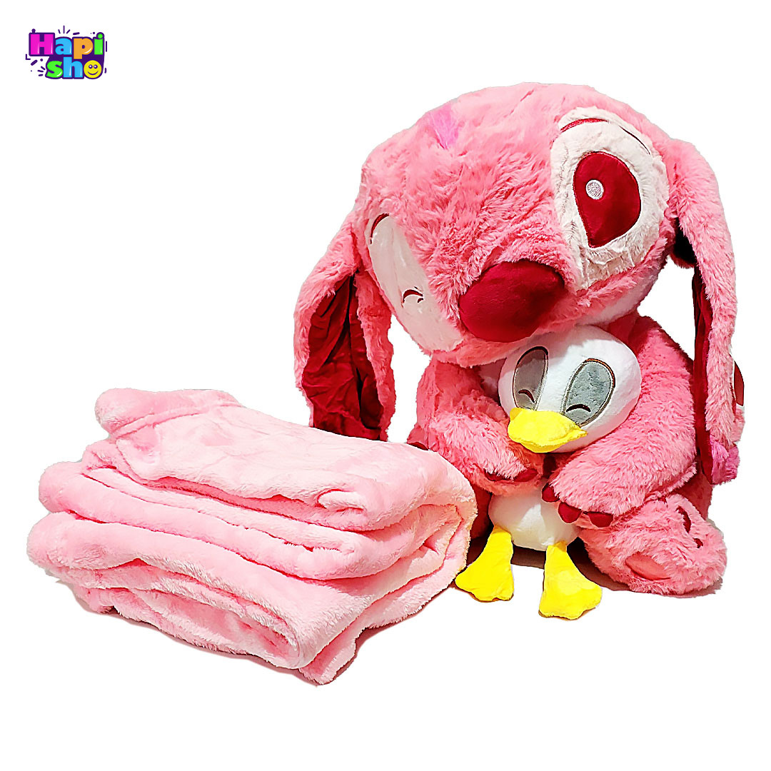 خرید عروسک استیج صورتی پتودار خارجی مدل عروسک به دست با ارتفاع 40 سانتی متر–عروسک پولیشی