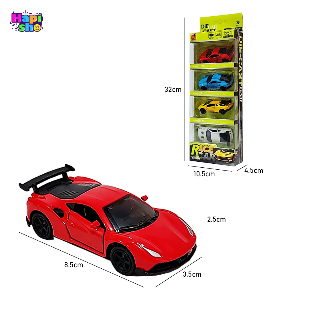  ابعاد و اندازه ماشین فلزی عقب‌کش خارجی درب‌بازشو ست ۴ عددی Top Racing Car Series 