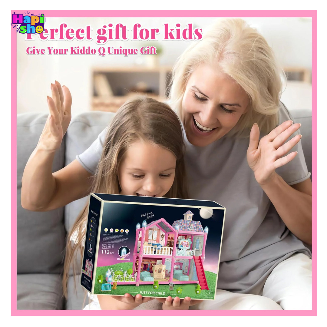  بهترین اسباب بازی خانه عروسکی 2 طبقه با چراغ شب تاب و لوازم مدل Villa Role Play Set–اسباب بازی 
