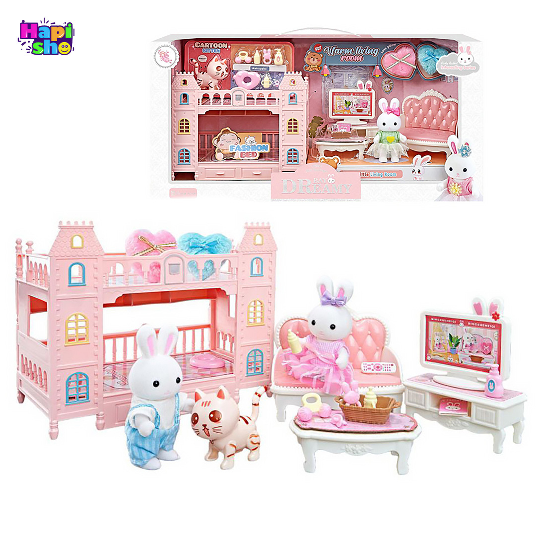 قیمت اسباب بازی خانه عروسکی خرگوش با وسایل اتاق نشیمن Warm Living Room