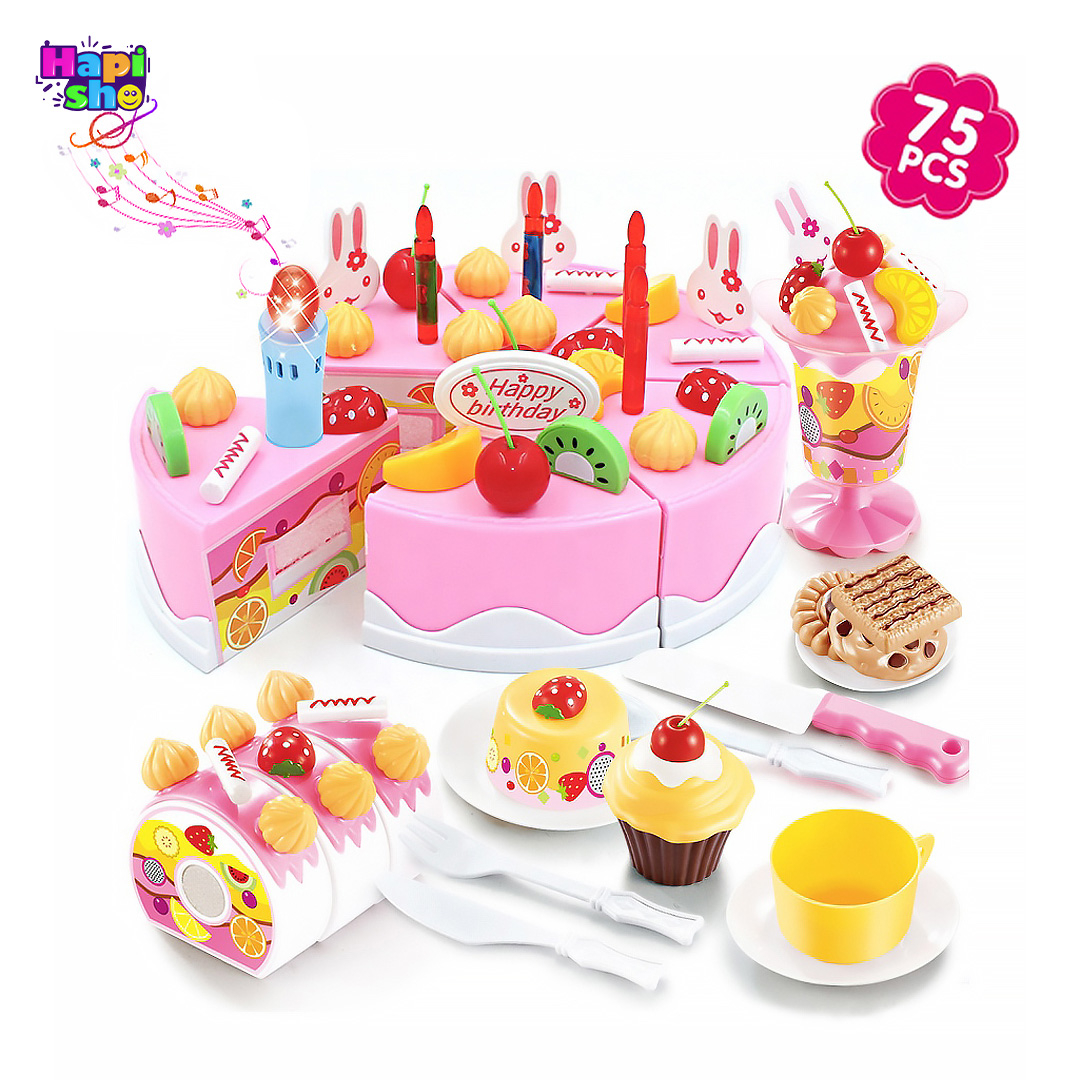 اسباب بازی کیک تولد موزیکال چراغ دار 75 تکه مدل DIY Cake