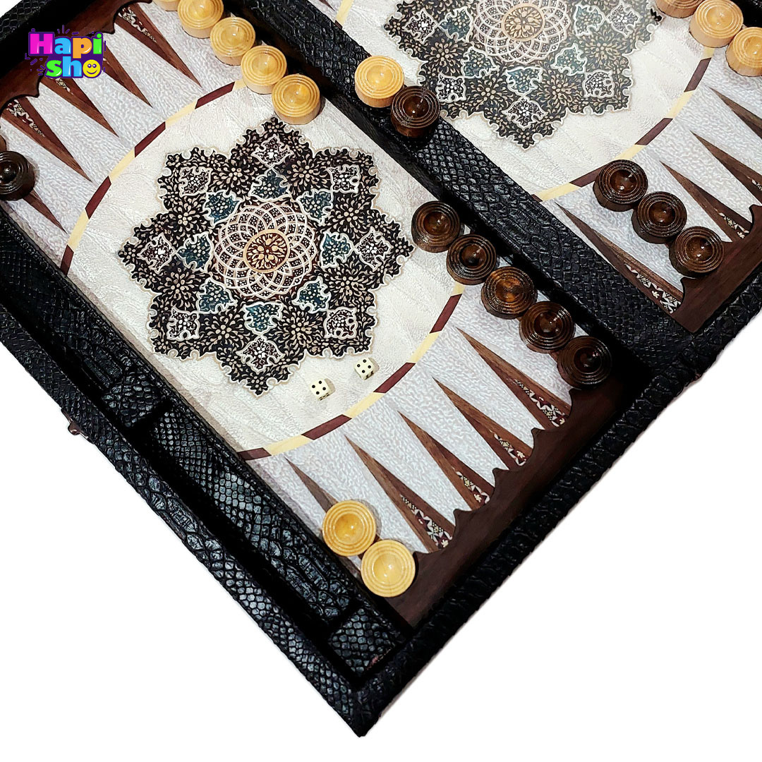 بهترین تخته نرد چرمی سامسونتی با جای مهره طرح خاتم