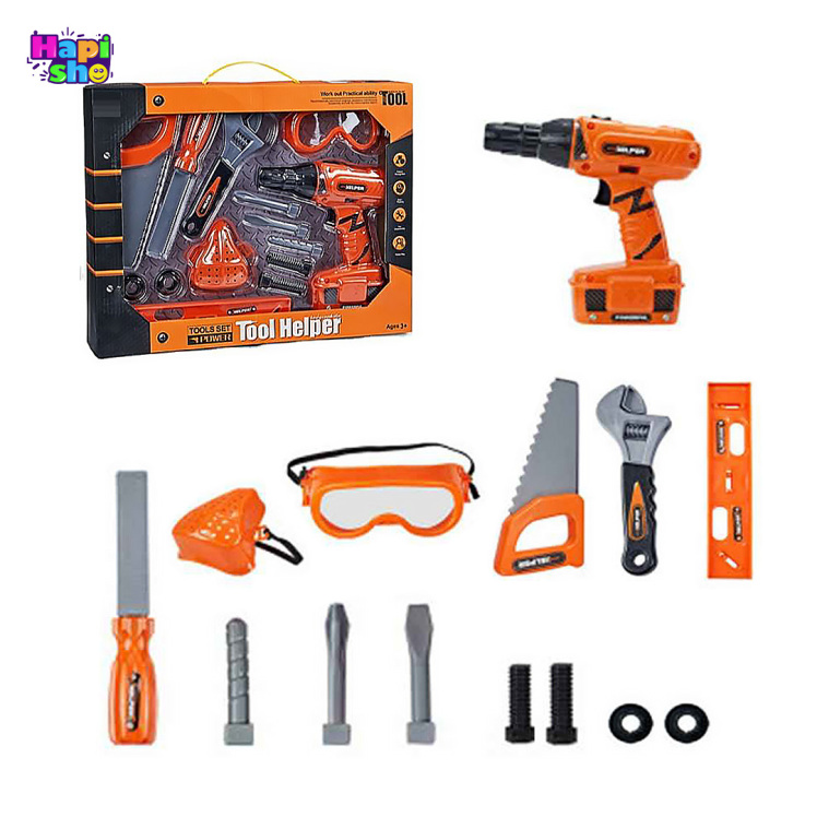اسباب بازی ابزار کودک با دریل چرخشی باتری‌خور و عینک Tool Helper