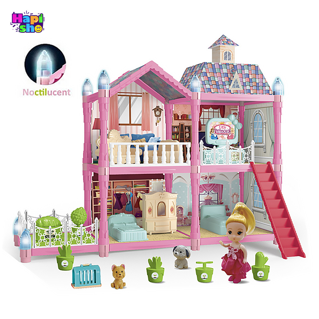  خرید اسباب بازی خانه عروسکی 2 طبقه با چراغ شب تاب و لوازم مدل Villa Role Play Set–اسباب بازی 
