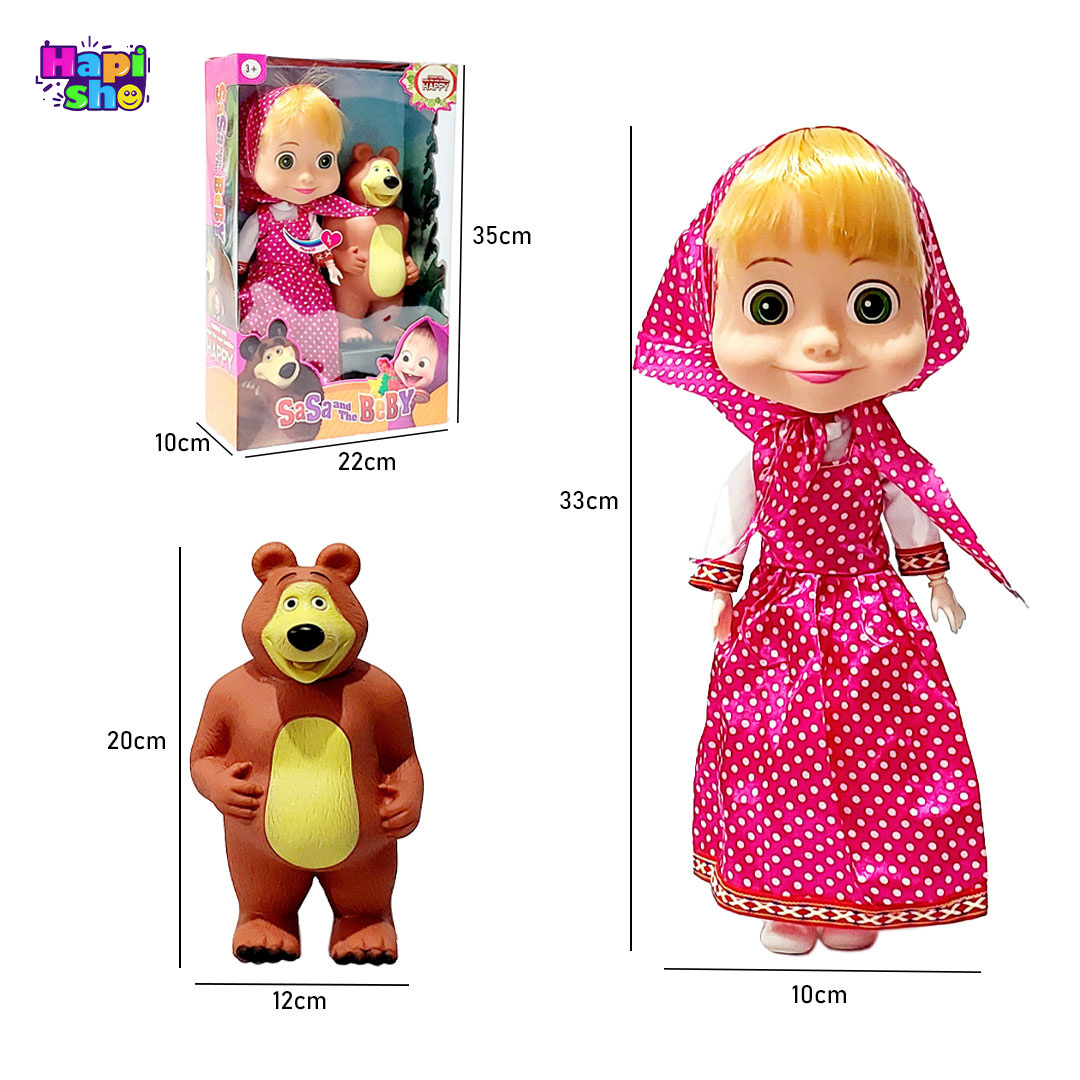 قیمت عروسک ماشا و میشا بزرگ موزیکال مفصلی با ارتفاع 33 سانتی SaSa and BeBY–عروسک دخترانه 