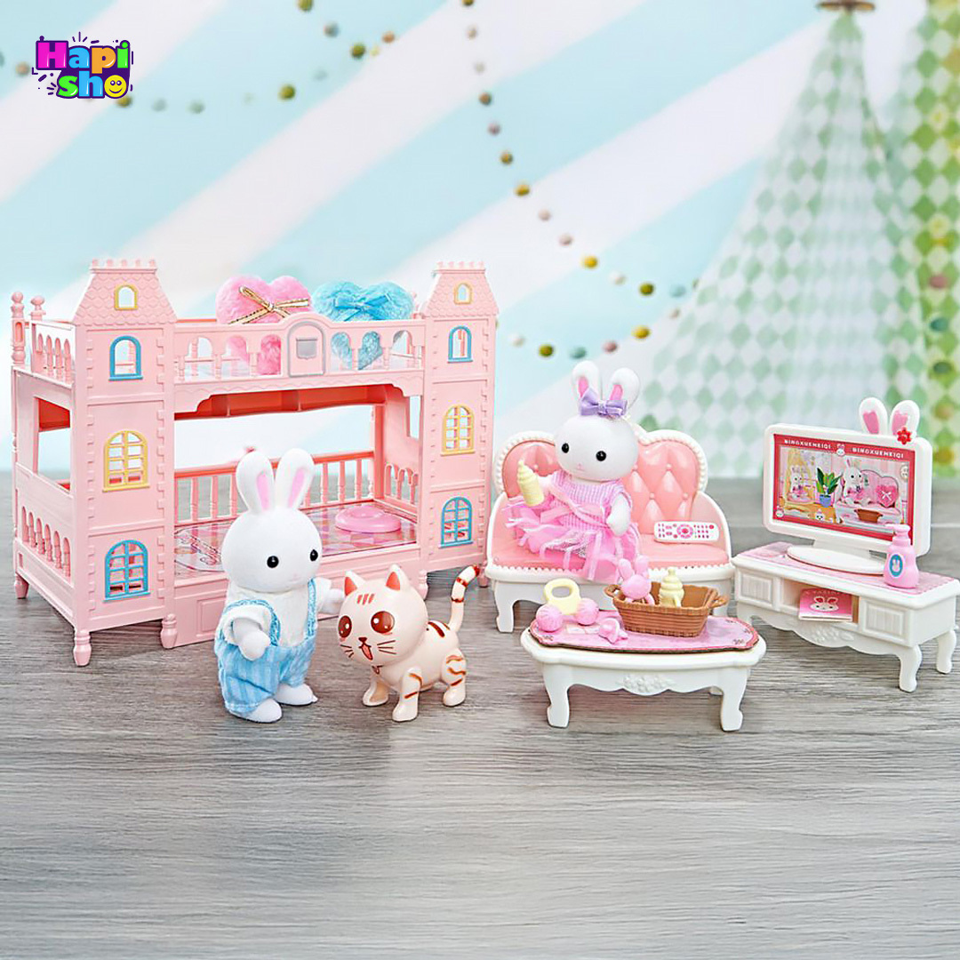 فروش اسباب بازی خانه عروسکی خرگوش با وسایل اتاق نشیمن Warm Living Room