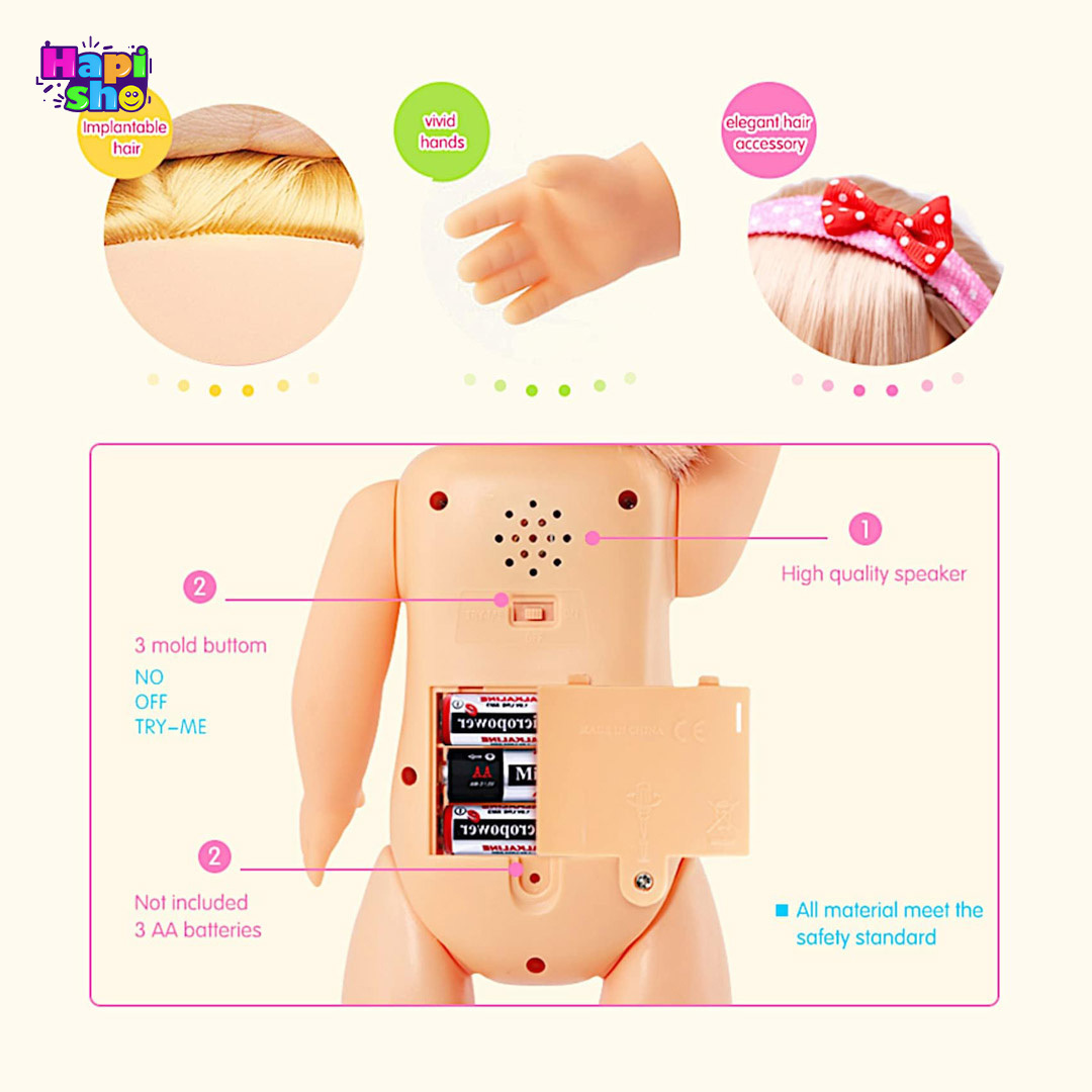  مشخصات عروسک دخترانه راه‌رونده سخنگو با واکنش به کف زدن Belinda Walking Doll–اسباب بازی 
