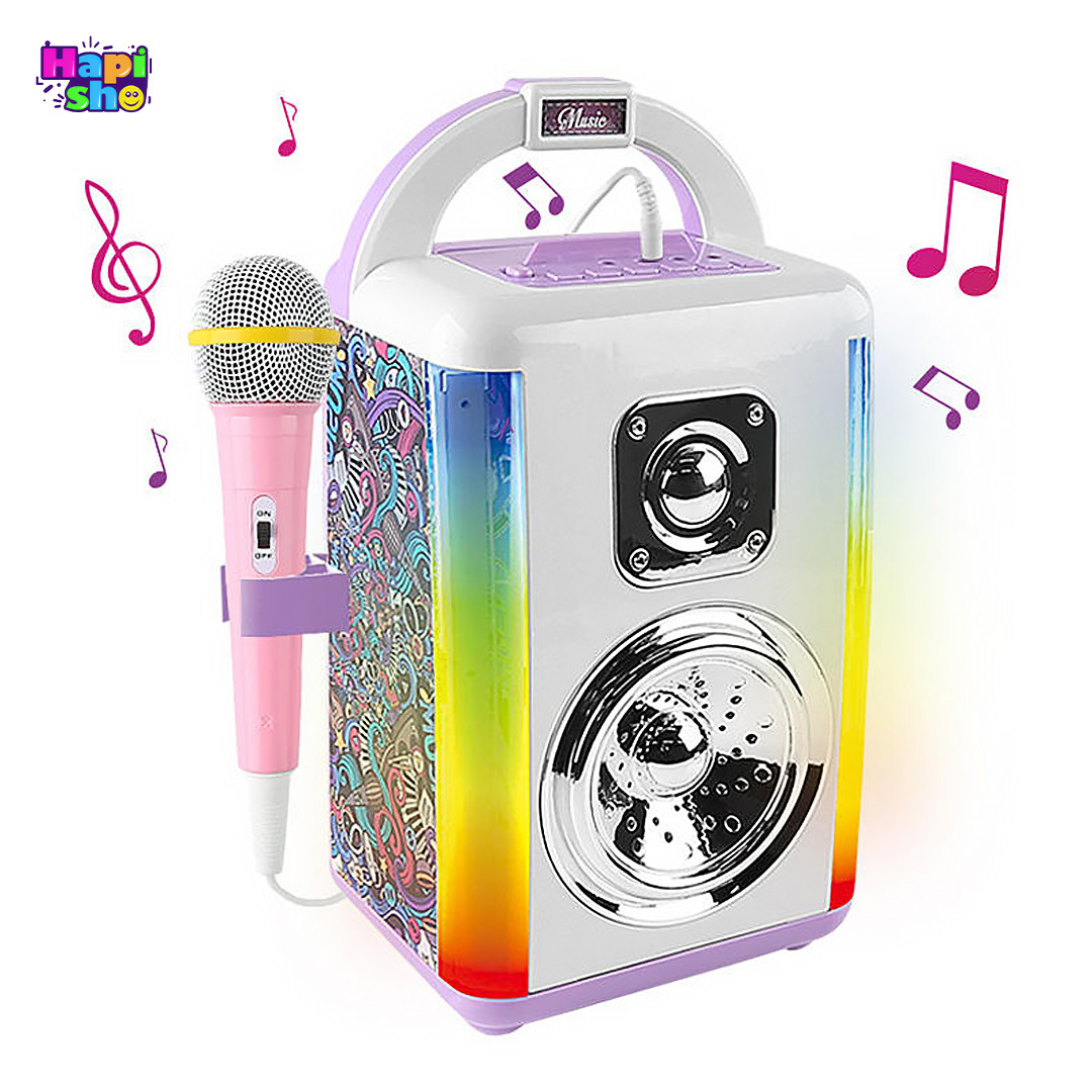  اسپیکر بلوتوثی میکروفون‌دار با چراغ و قابلیت ضبط و تغییر صدا SOUND BOX–اسباب بازی 
