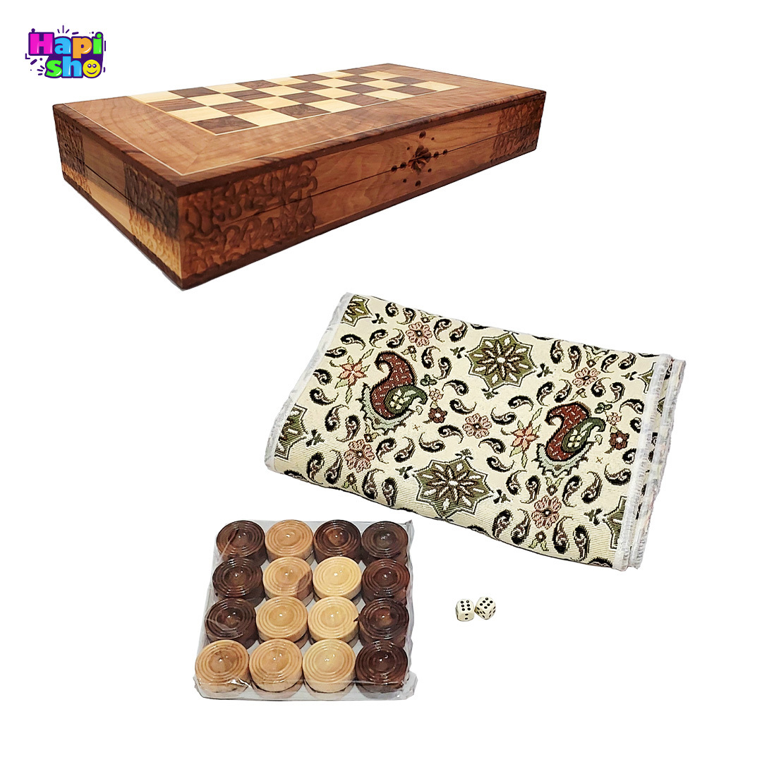 اقلام همراه تخته نرد چوب گردو با منبت کاری و معرق ستاره 50 سانتی کد 480