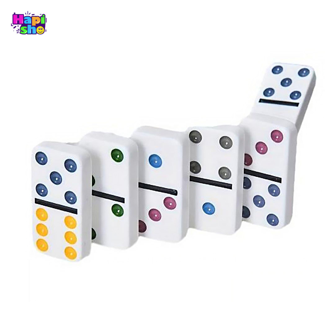  بهترین دومینو سنگی جعبه فلزی دابل سیکس با نقطه های رنگی DOUBLE SIX COLOR DOT–اسباب بازی 